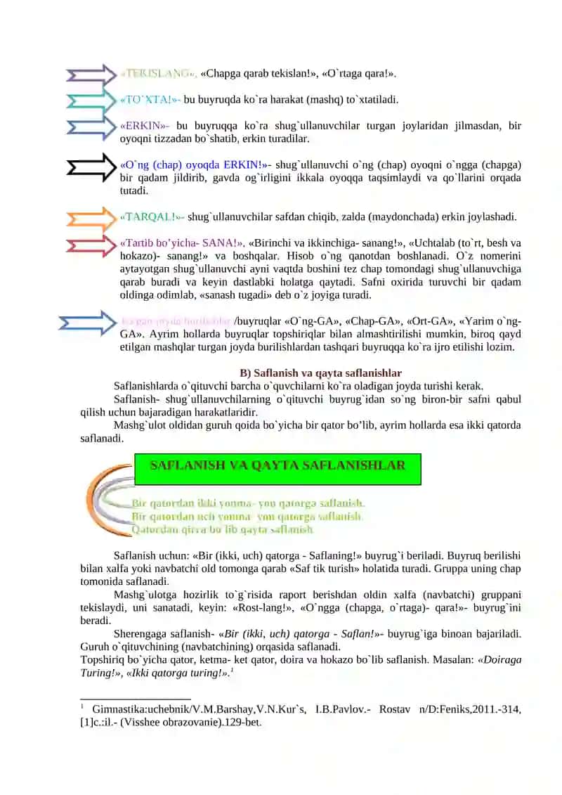 Saf mashqlari va umumrivojlantiruvchi mashqlarni o‘tkazish metodikasi 2