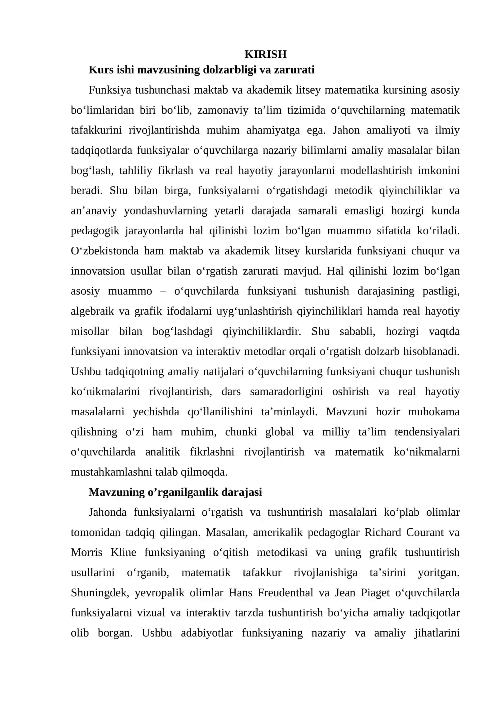 MAKTAB VA AKADEMIK LITSEY MATEMATIKA KURSIDA FUNKSIYA TUSHUNCHASINI KIRITISH VA O‘QITISH METODIKASI 2