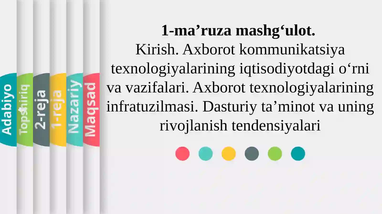 Axborot kommunikatsion texnologiyalari va tizimlar fanidan ma’ruzamashg‘ulot 2