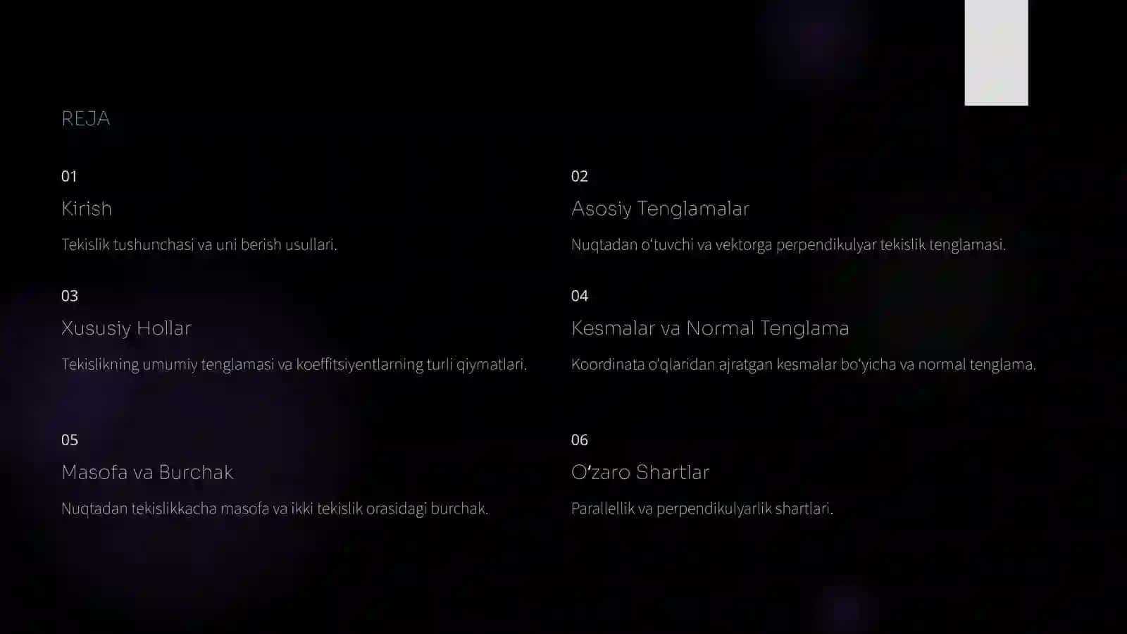 Fazoda Tekislik: Asosiy Tushunchalar va Tenglamalar 2