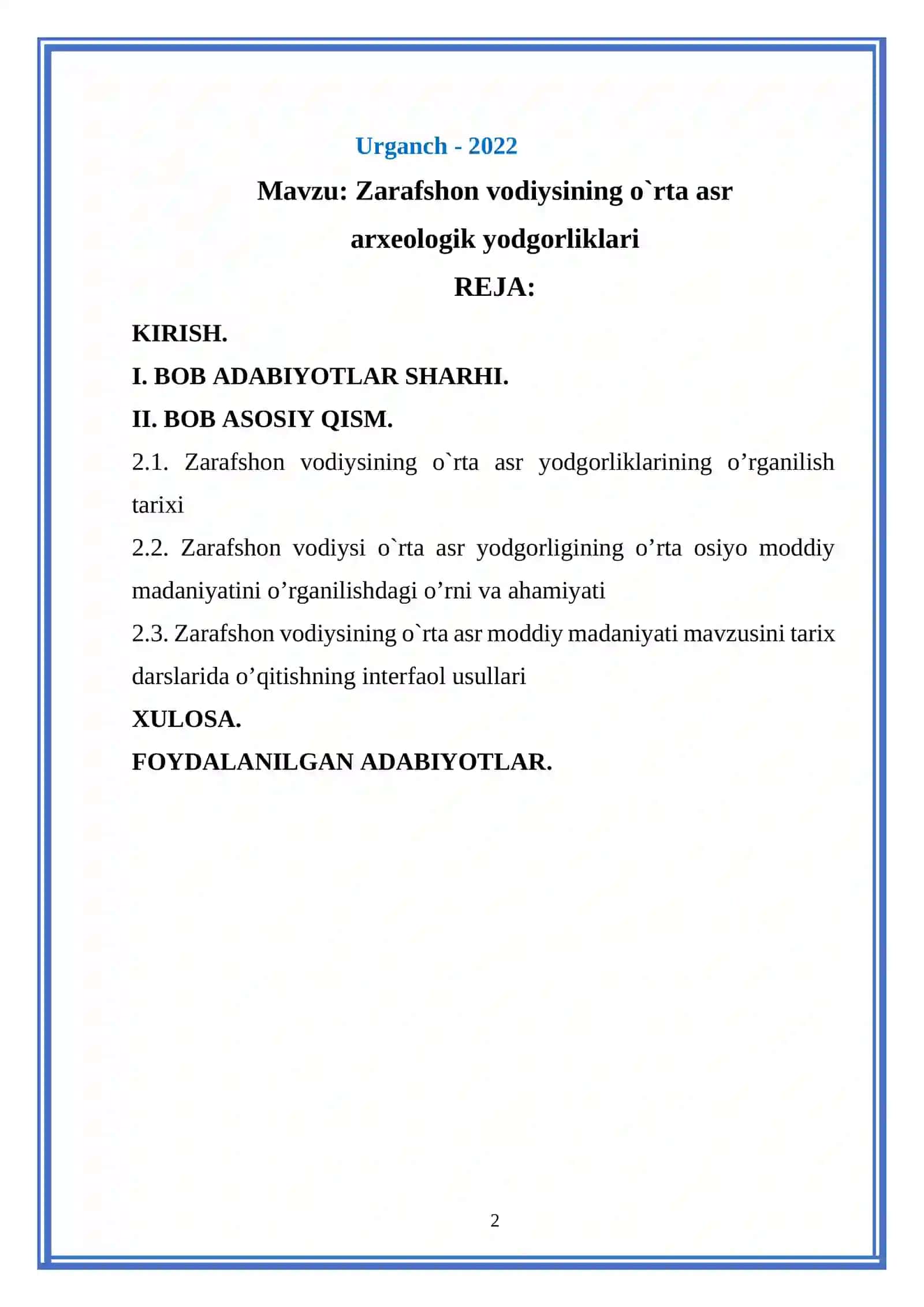 Zarafshon vohasining o`rta asr davri yodgorliklari 2