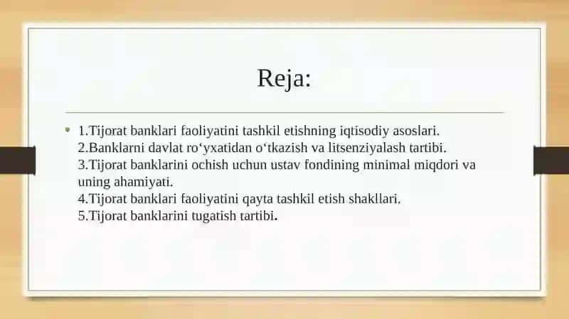 Tijorat banklari faoliyatini qayta tashkil etish shakllari. 2