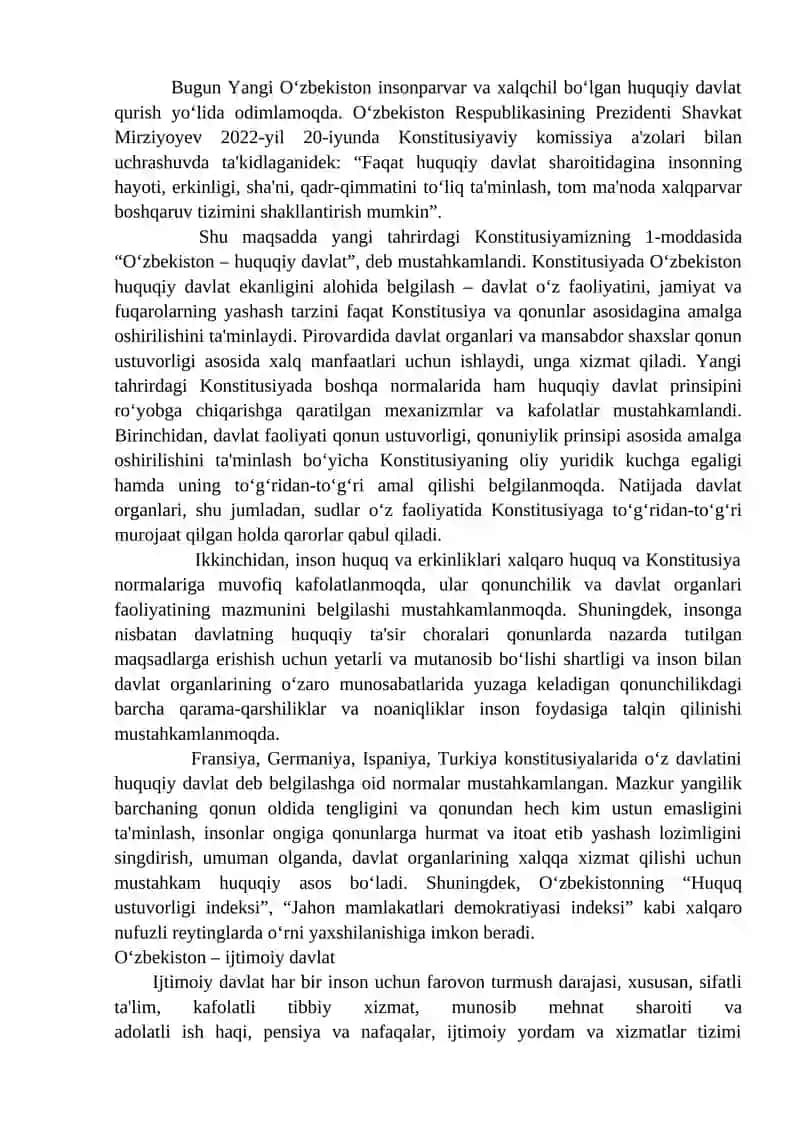 O‘zbekiston – suveren, demokratik, huquqiy, ijtimoiy va dunyoviy davlat 2
