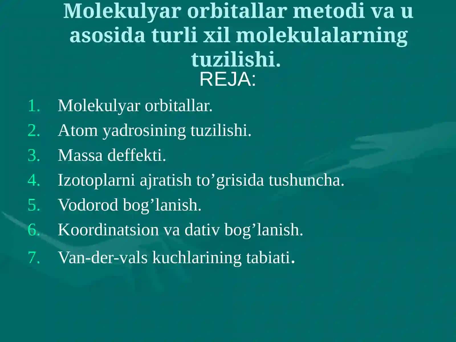 Molekulyar orbitallar va atom tuzilishi nazariyasi 2
