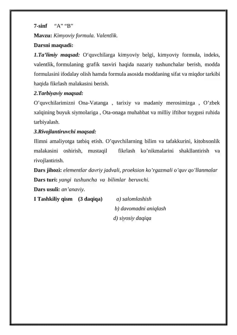 Kimyoviy formula . Valentlik 2