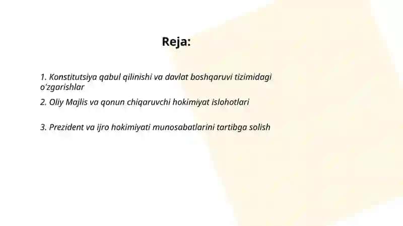 Mustaqillik yillarida davlat boshqaruvi tizimida amalga oshirilgan islohotlar 2