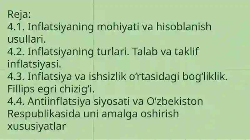 INFLYATSIYA VA INFLYATSIYAGA QARSHI SIYOSAT 2