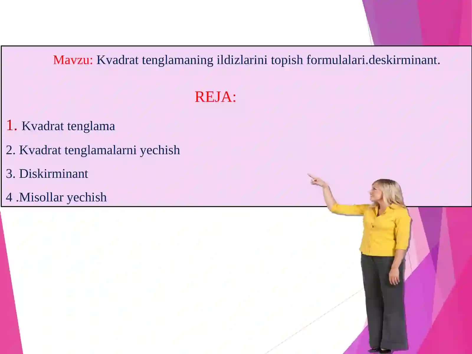 Kvadrat tenglamalarning ildizlarini topish formulalari. Diskirminant 2