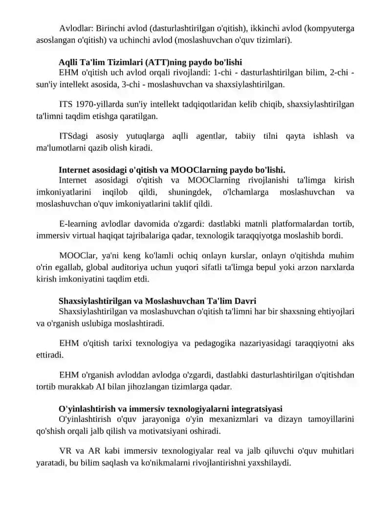 EHM larning rivojlanish tarixi va uning avlodlari 2