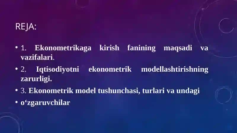 EKONOMETRIK MODELLASHTIRISH ASOSLARI 2