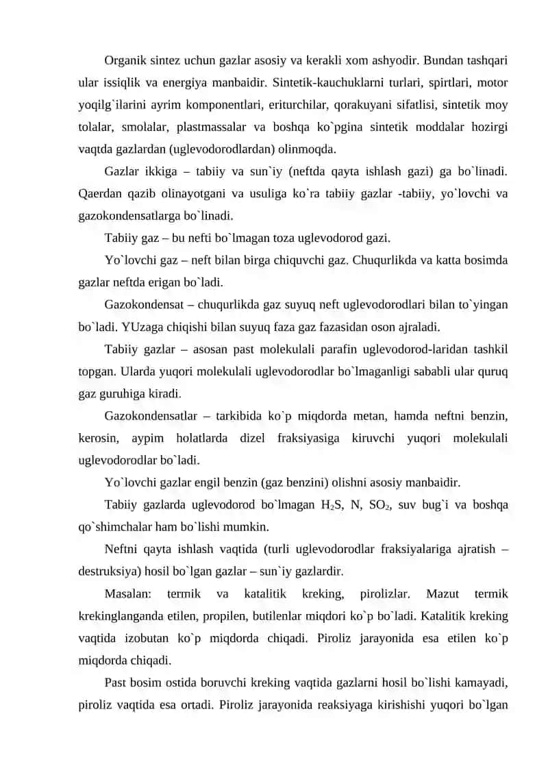 Gazlarning turlari. Gazlarni tozalash usullari 2