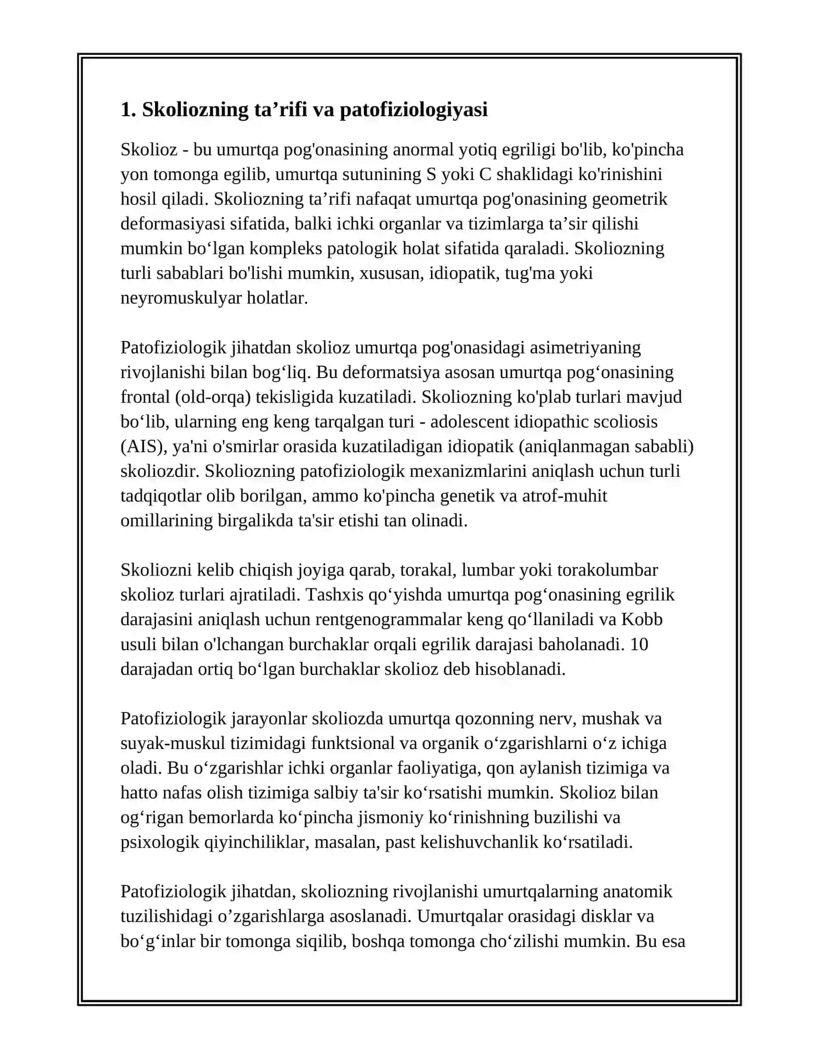 SKOLIOZ. KLINIKASI, TASNIFI VA DAVOLASH. OYOQ O‘QI DEFORMASTIYALARI 2