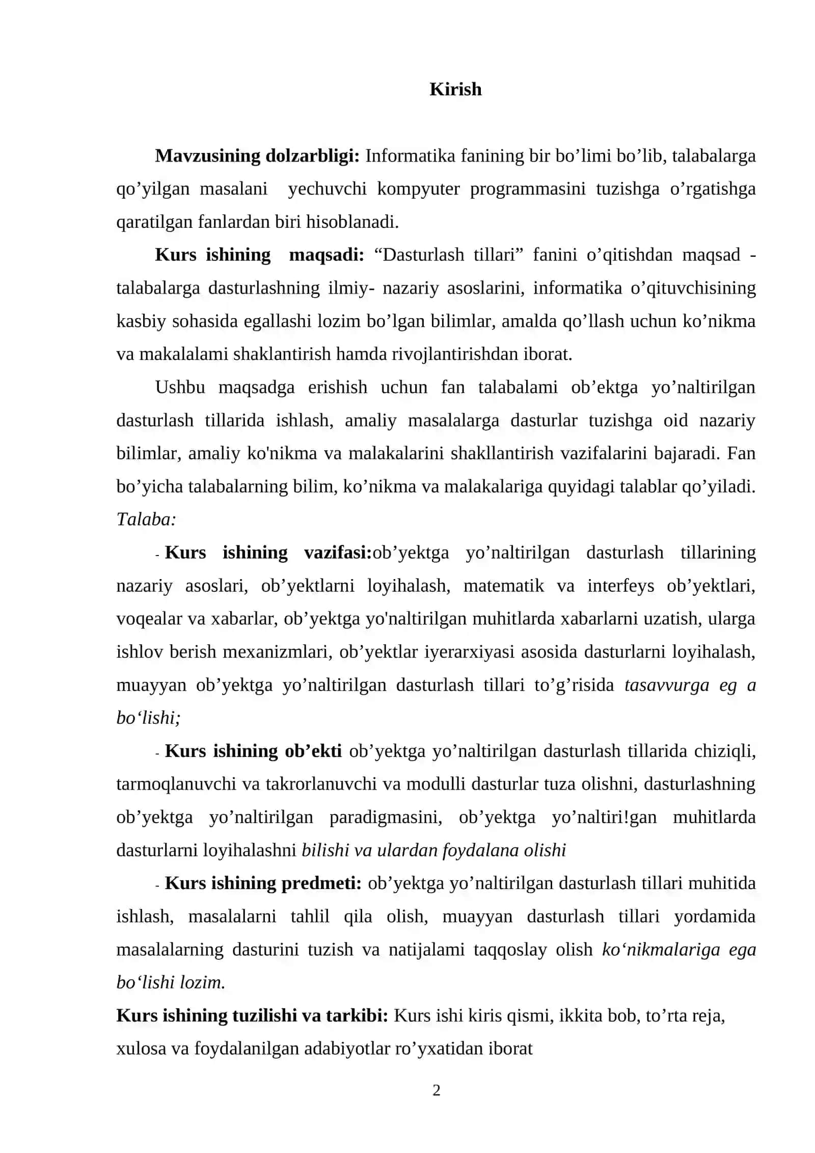 Dasturlash tillari va uni o’qitish metodikasi 2
