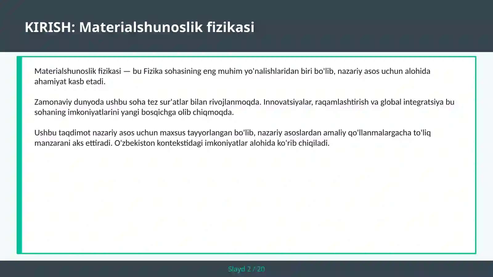 MATERIALSHUNOSLIK FIZIKASI 2
