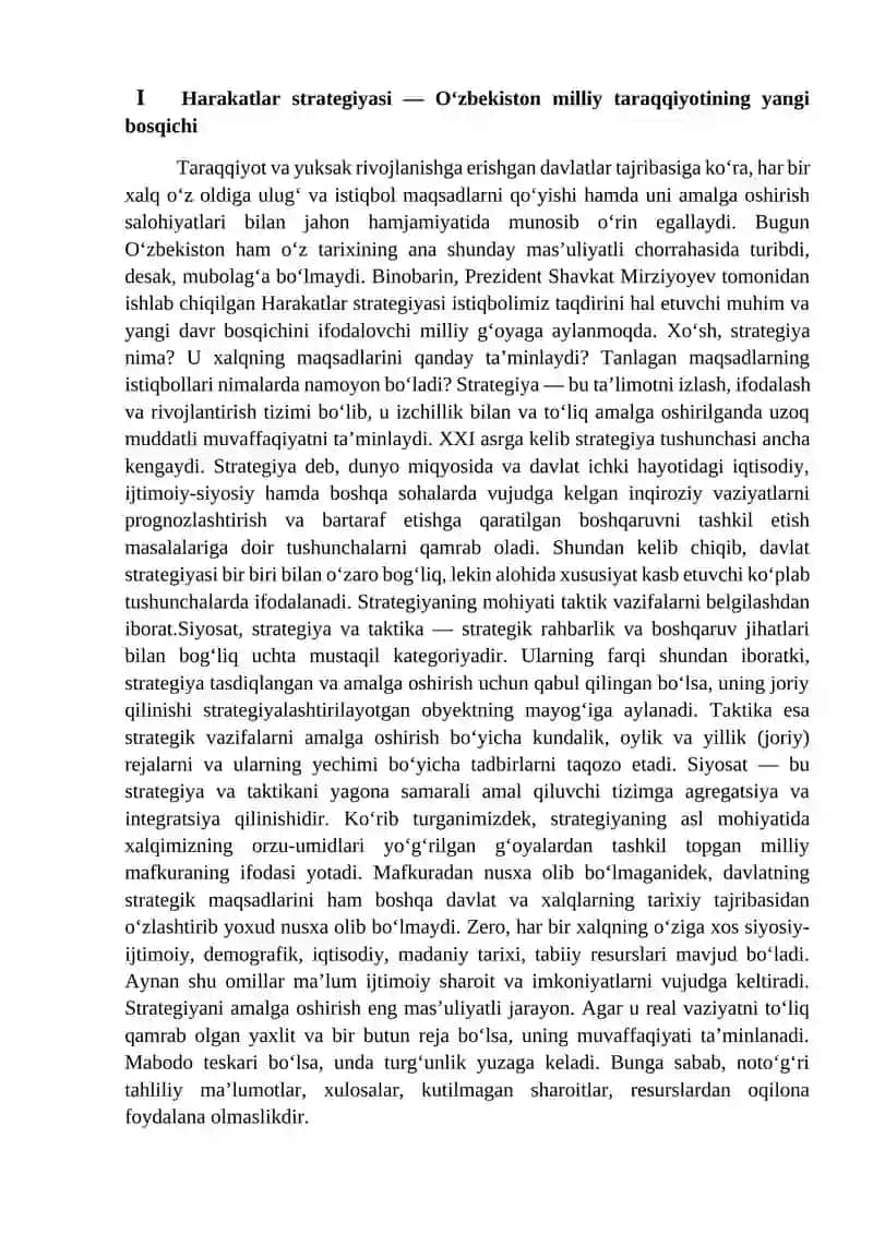 O’zbekistonni  rivojlantirishning Harakatlar stratigiyasi-milliy taraqqiyot asosi. 2