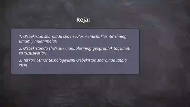 Oʻzbekiston sharoitida shoʻr suvlarni chuchuklashtirish 2