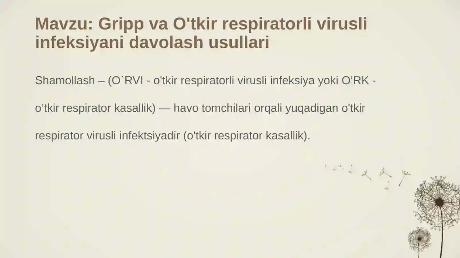 Gripp va O'tkir respiratorli virusli infeksiyani davolash usullari 2