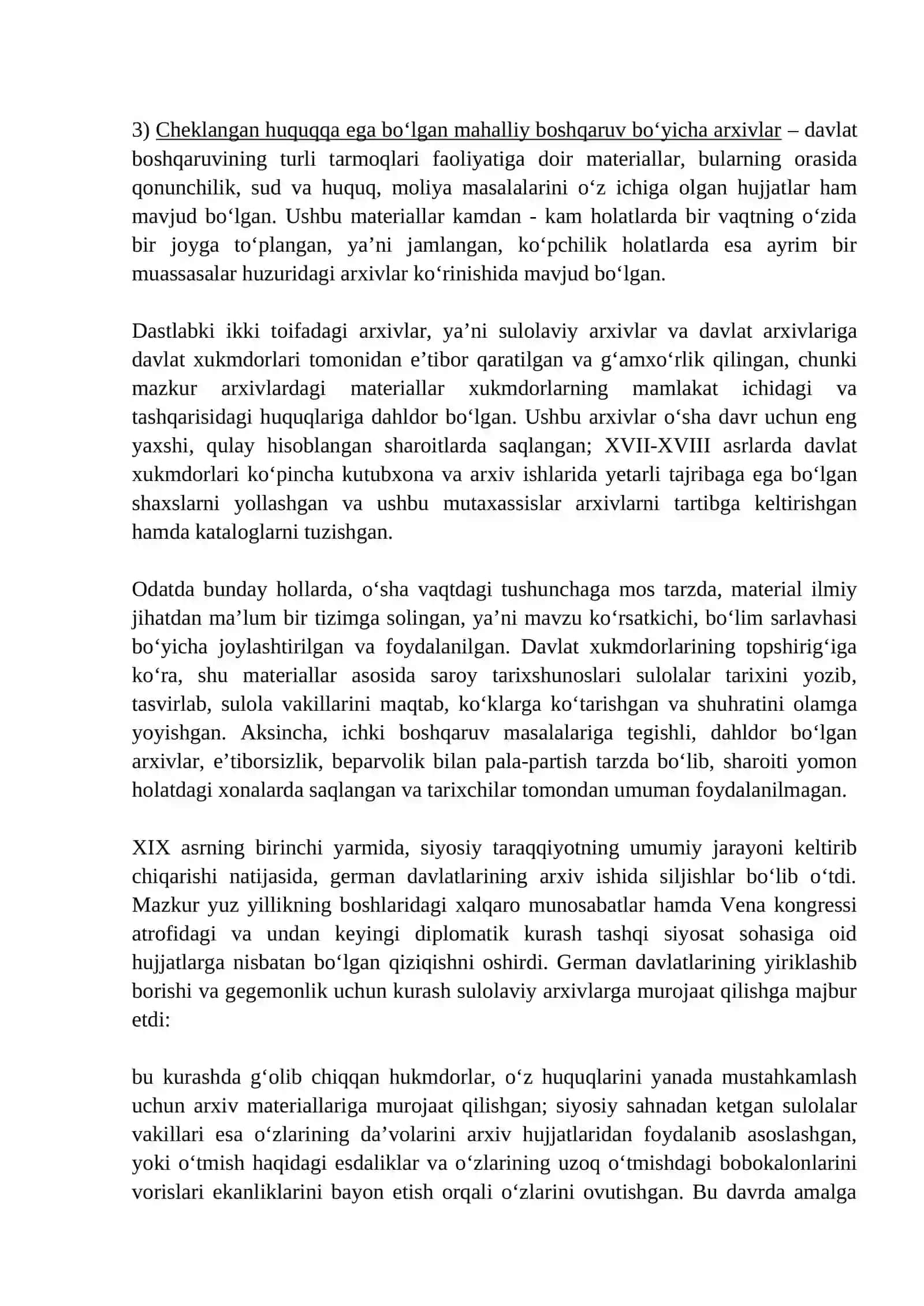 Yangi davrda Germaniyada arxiv ishi. Bavariya va Prussiya arxivlari 2