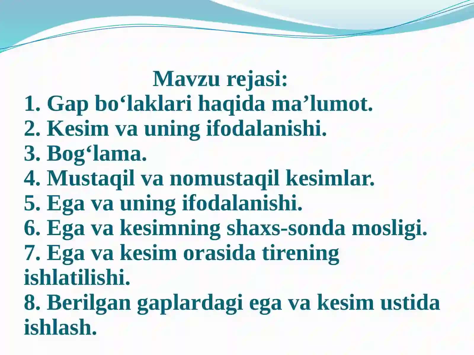 Bosh bo‘laklar mavzusi yuzasidan amaliy mashg`ulot 2