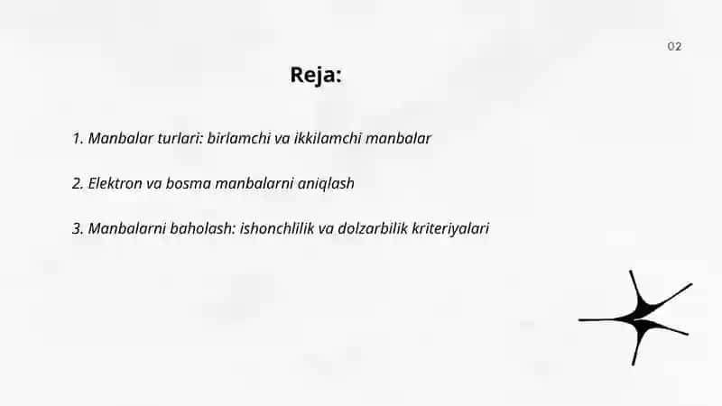Manbalar va adabiyotlar bilan ishlash 2