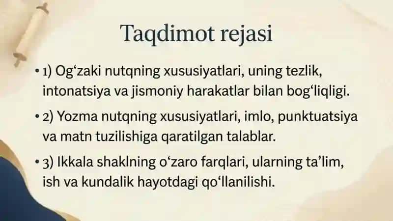 Oʻgʻzaki va yozma nutqning oʻziga xos xususiyatlari 2