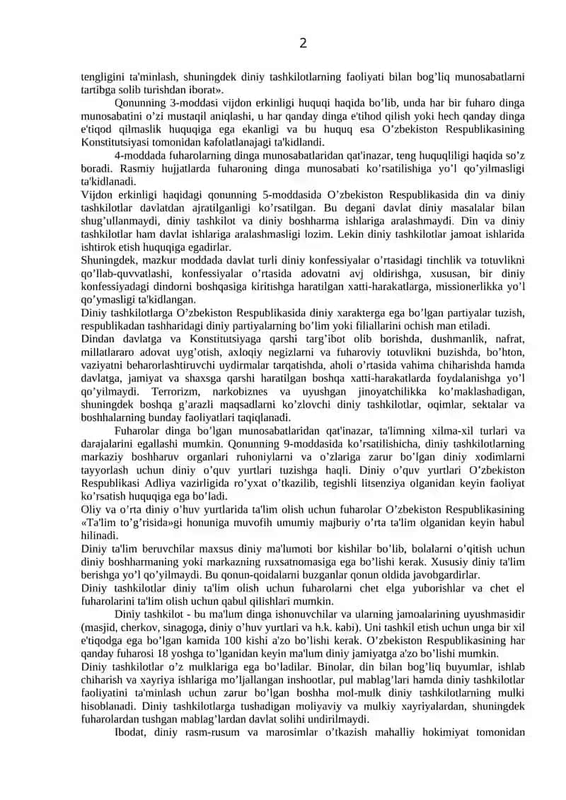 VIJDON ERKINLIGI VA DINIY TASHKILOTLAR 2