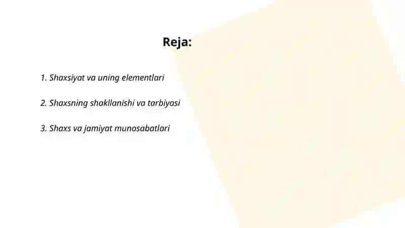 Shaxsiyat va uning elementlari 2