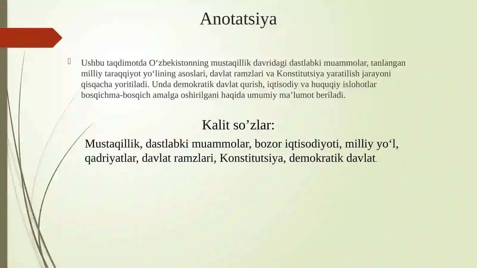 O’zbekistonning o’ziga hos istiqlol va tarqiyot yo’li 2