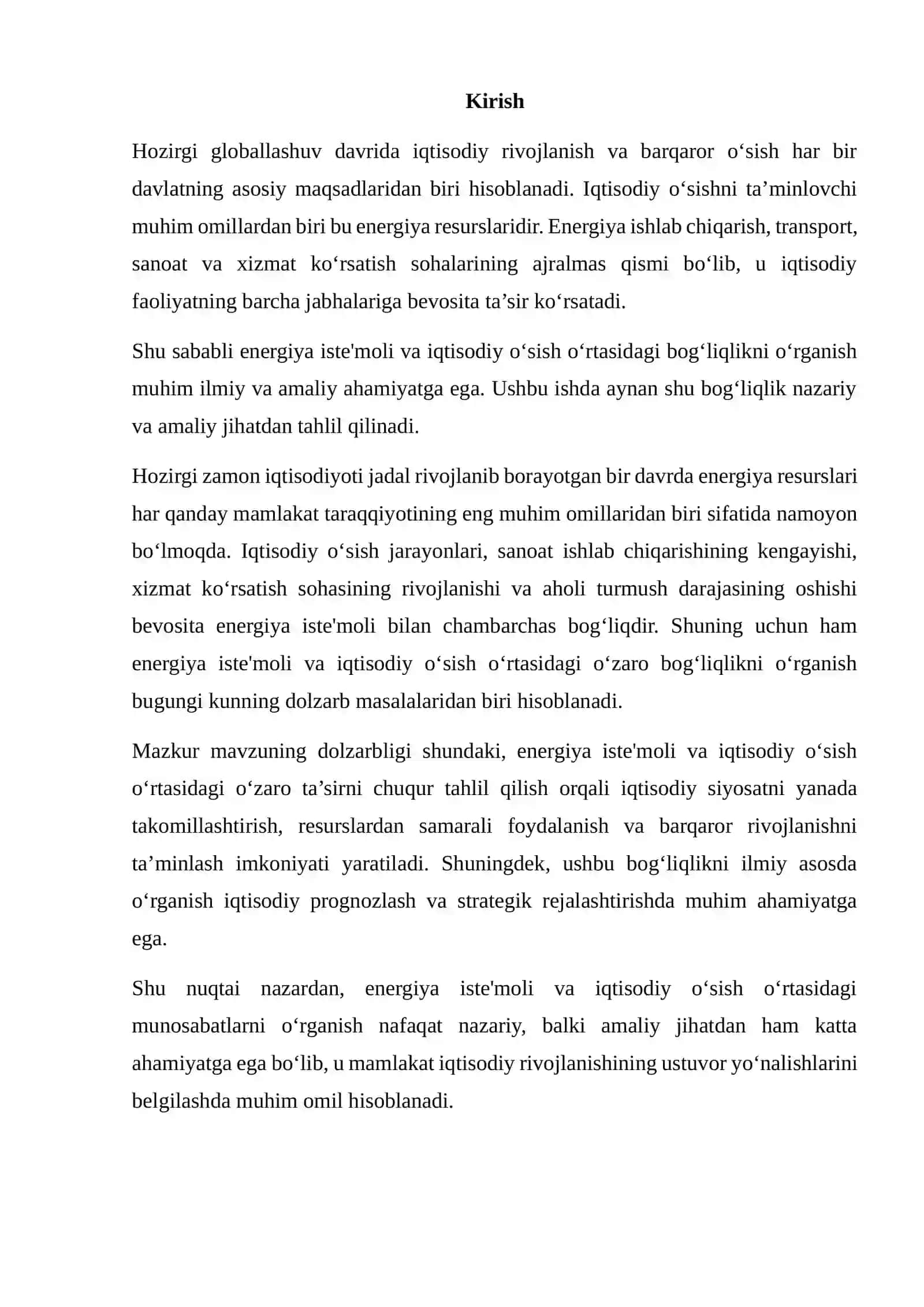 ENERGIYA ISTE'MOLI VA IQTISODIY O‘SISH O‘RTASIDAGI BOG‘LIQLIKNI BAHOLASH 2