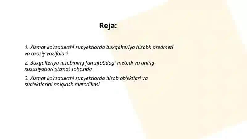 Xizmat ko'rsatuvchi subyektlarda buxgalteriya hisobi 2
