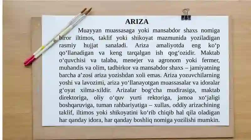 Ma’lumot-axborot  hujjatlari:  ariza, tushuntirish xati, bildirishnoma 2