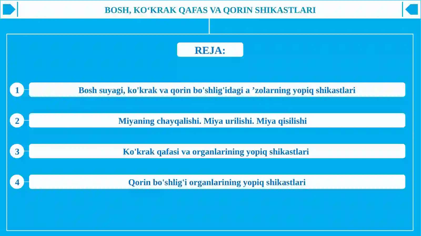 BOSH, KOʻKRAK QAFAS VA QORIN SHIKASTLARI 2