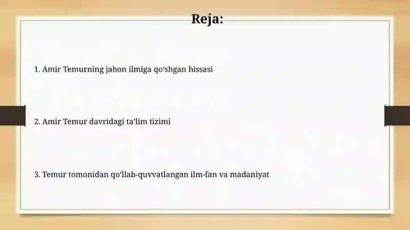 Amir Temurning ma'rifly qarashlari 2