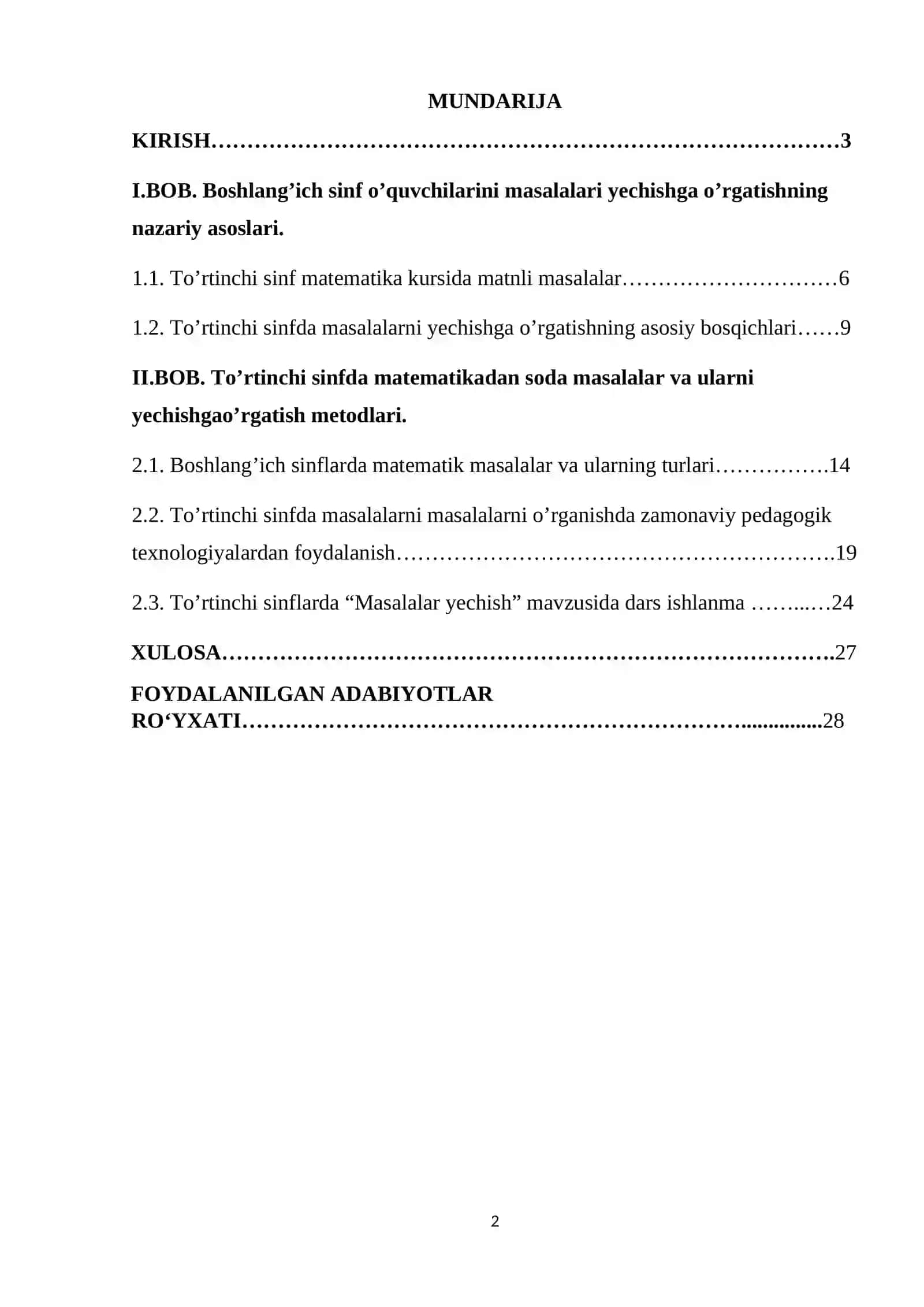 4-sinfda matematekadan sodda masalalar  va ularni yechishga o’rgatish metodikasi KURS ISHI 2