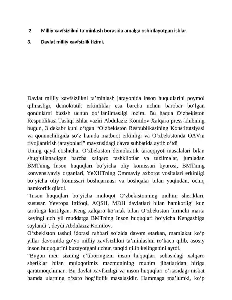 Milliy xavfsizlikni ta’minlash borasida amalga oshirilayotgan ishlarning mazmun-mohiyati 2