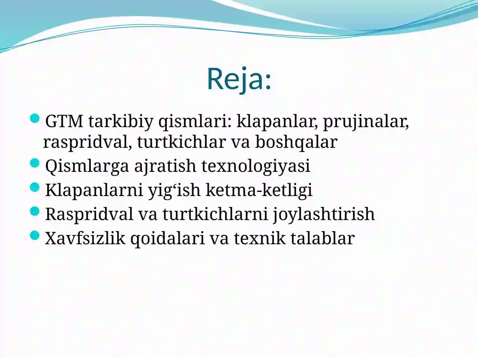 GTM tarkibiy qismlarini qisimlarga ajratish vayigi shtexnologik jarayonining ketmaketligi 2