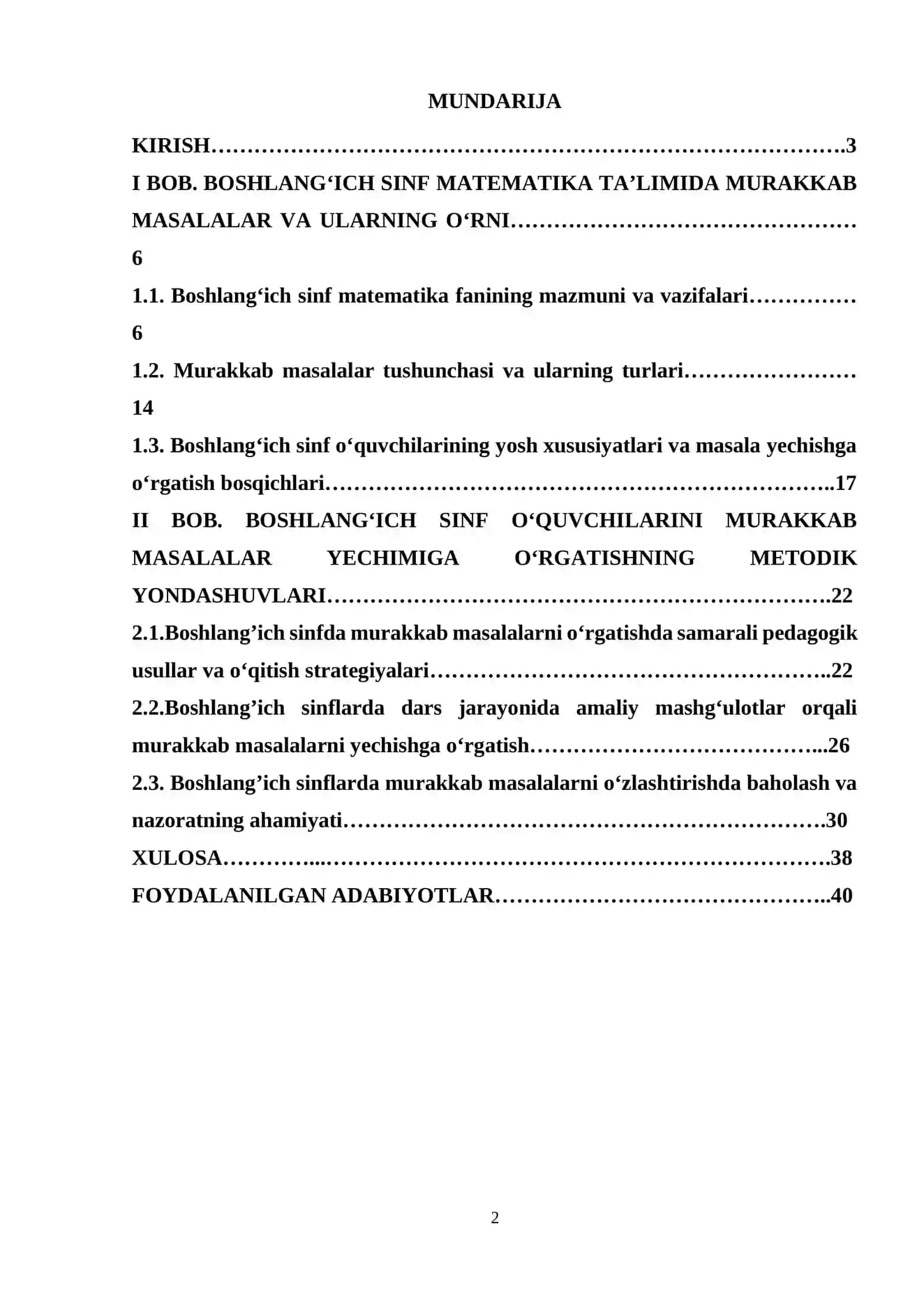 BOSHLANG’ICH SINFLARDA MATEMATIKADAN MURAKKAB MASALALAR VA ULARNI YECHISHGA O’RGATISH METODIKASI 2