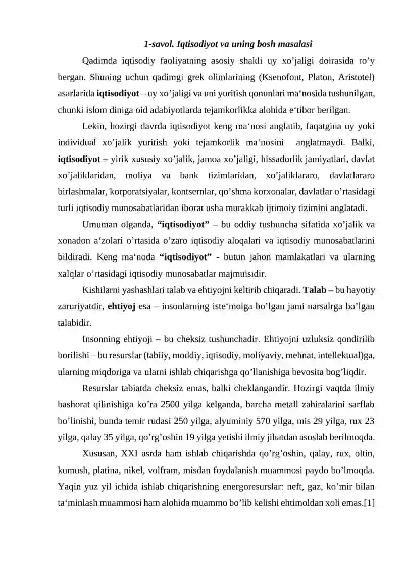 Iqtisodiyot fanining bosh masalasi 2