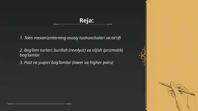 Tekis mexanizmlarni tuzilish asoslari 2