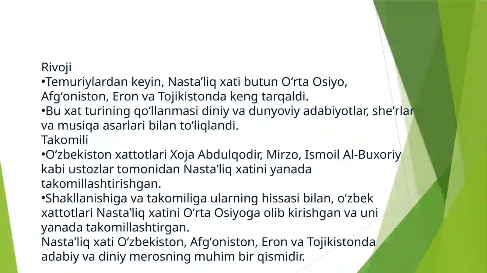 Xatti forsiy Nasta’liq xatining O‘rta Osiyoda paydo bo‘lishi, rivoji, takomili 2