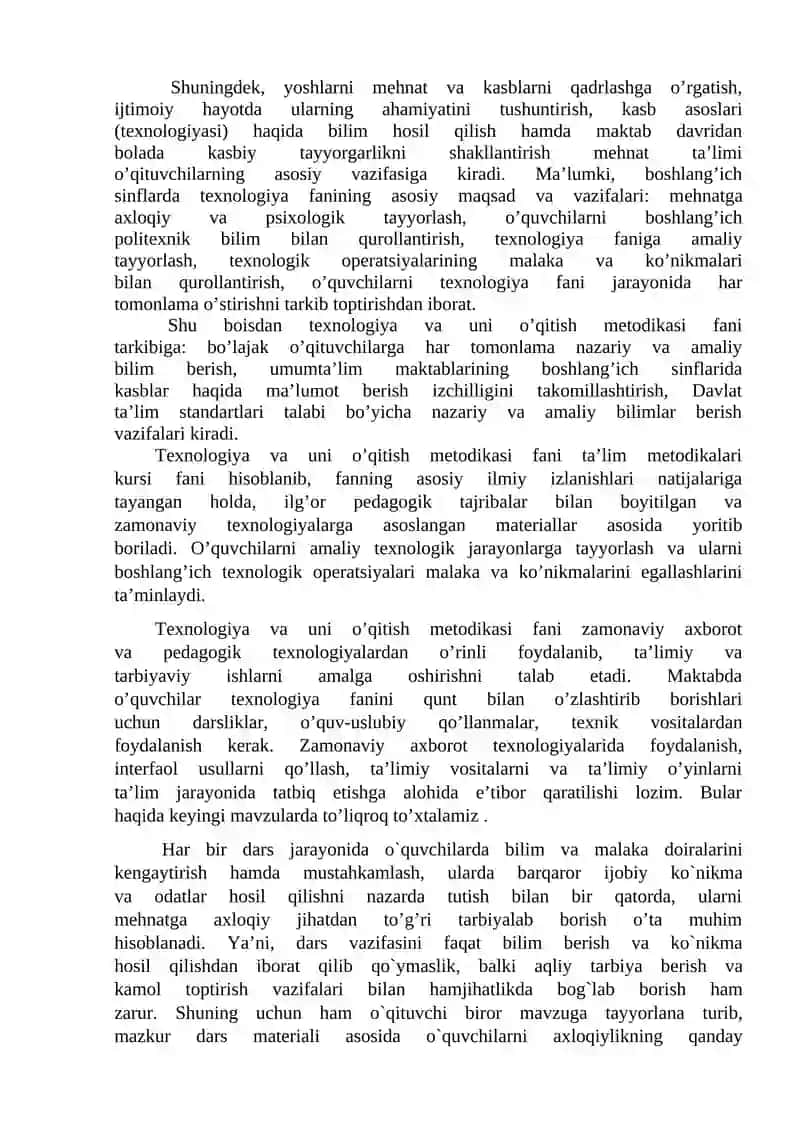 Texnologiya ta’limi va tarbiyasining maqsad va vazifalar 2