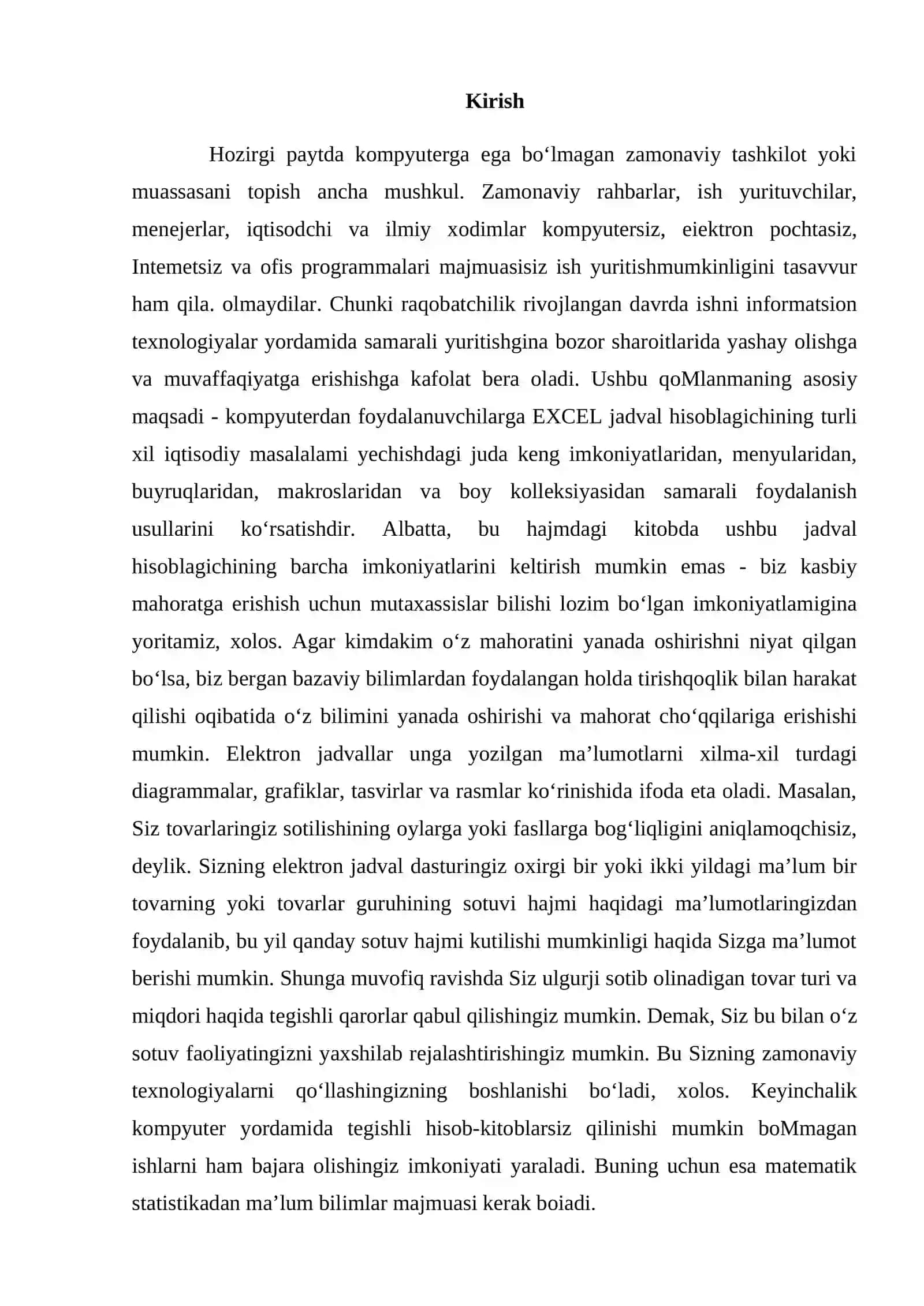 Excel dasturi bilan ishlash qo'llanmasi 2
