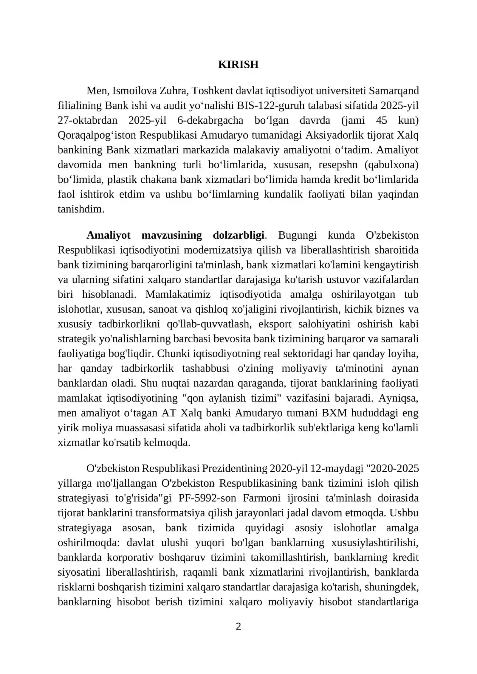 XALQ BANKI BOʻYICHA AMALIYOT HISOBOTI. 60 LIST. 2