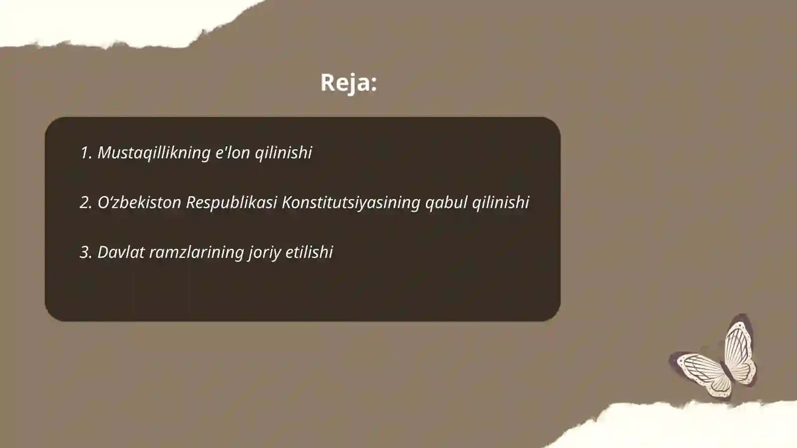 Mustaqil O'zbekistonning tashkil topishining tarixiy ahamiyati, o'ziga xos istiqlol taraqqiyoti 2