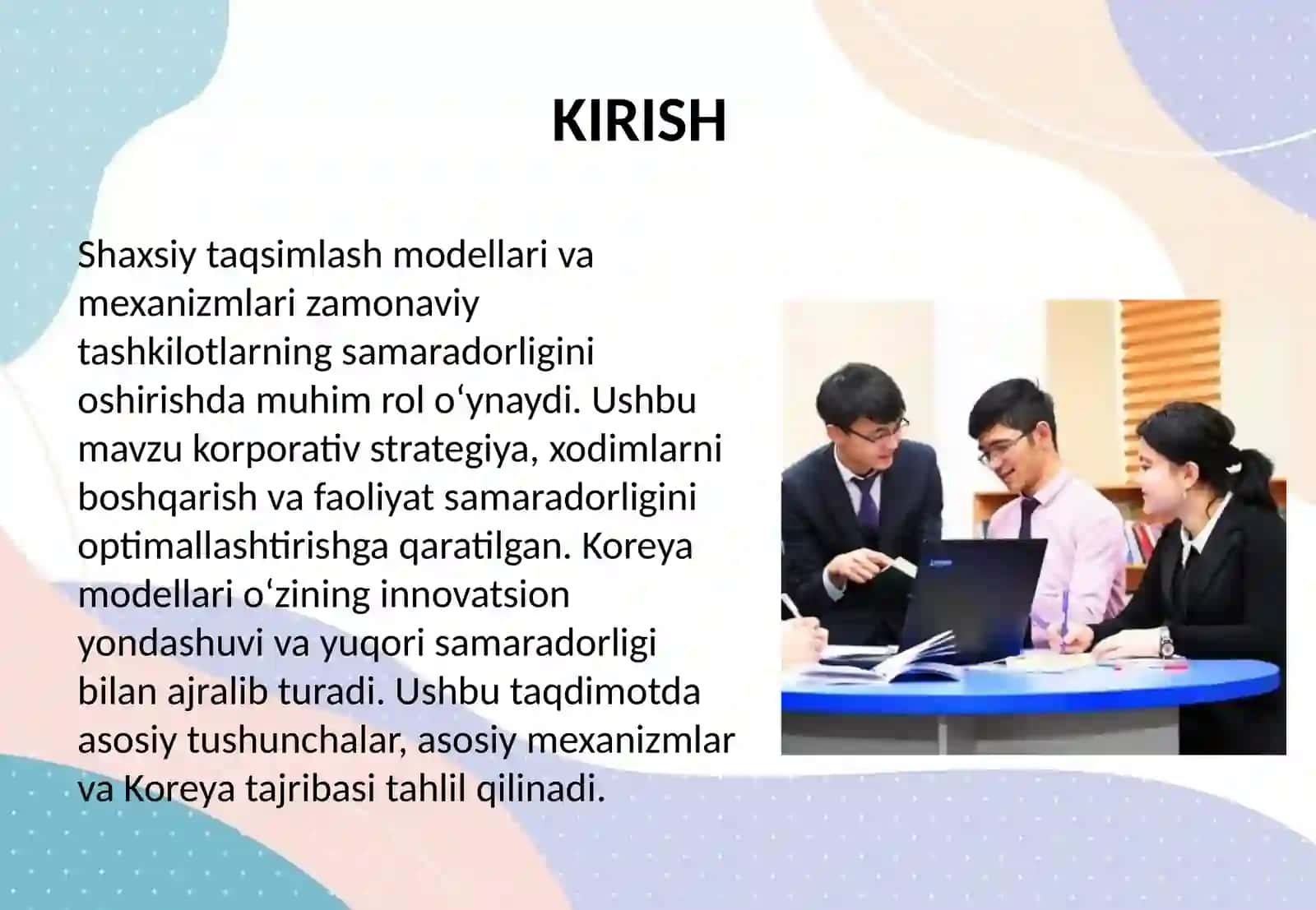 Shaxsiy taqsimlash modellari va mexanizmlari. Koreya modellari 2