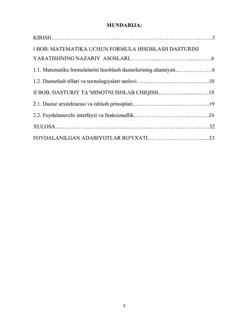 Matematika uchun formula hisoblash dasturini yaratish 2