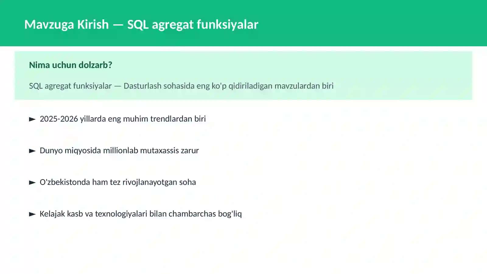 SQL agregat funksiyalar 2