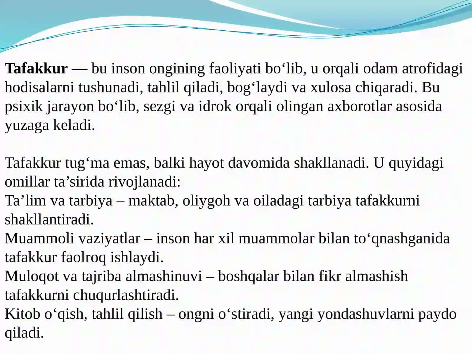 Tafakkur va intellektual qobiliyatlar 2