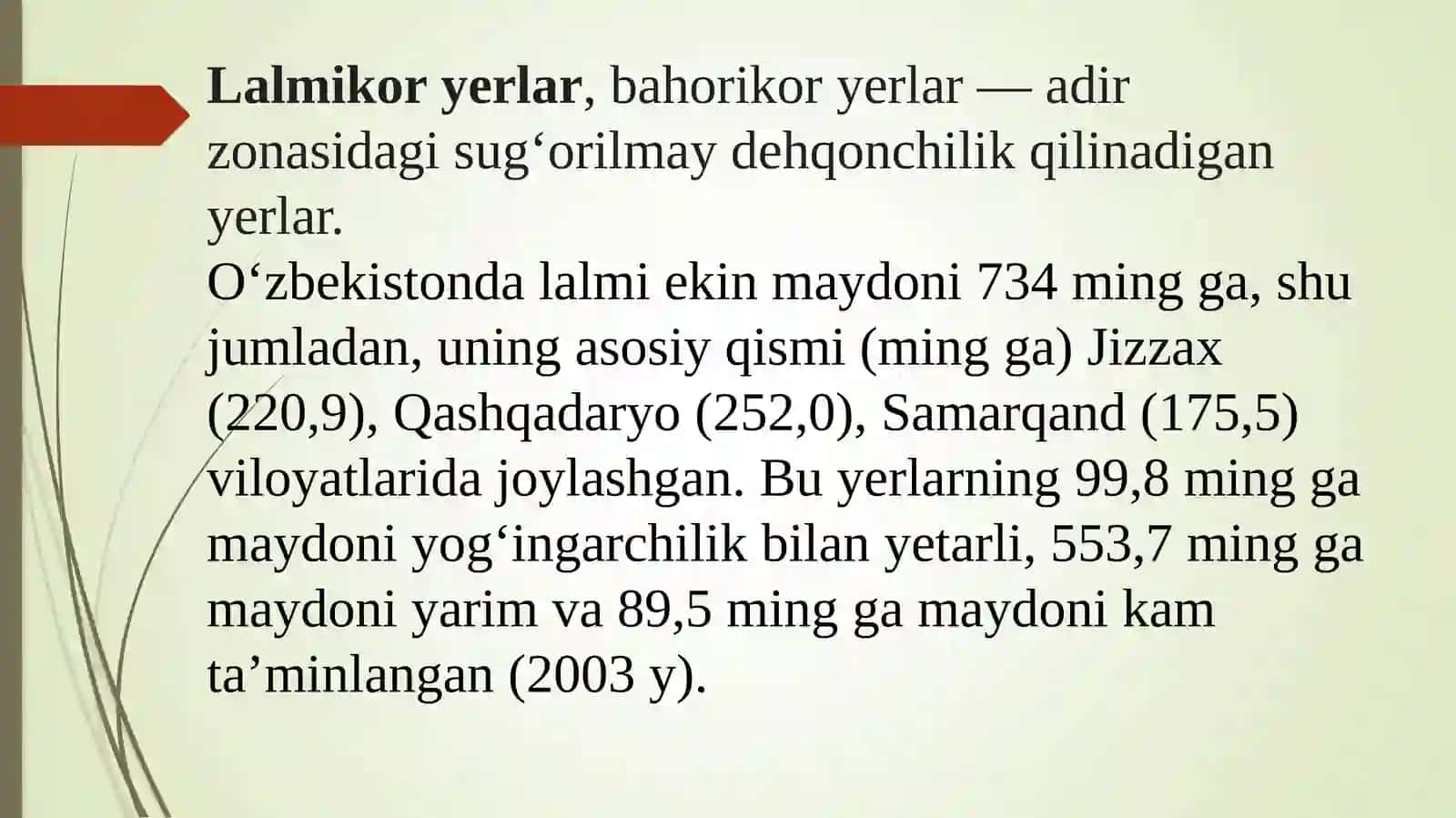 YER MAYDONINI (LALMIKOR YERLARDA) TANLASH VA TUPROQQA ISHLOV BERISH TEXNOLOGIYASI 2