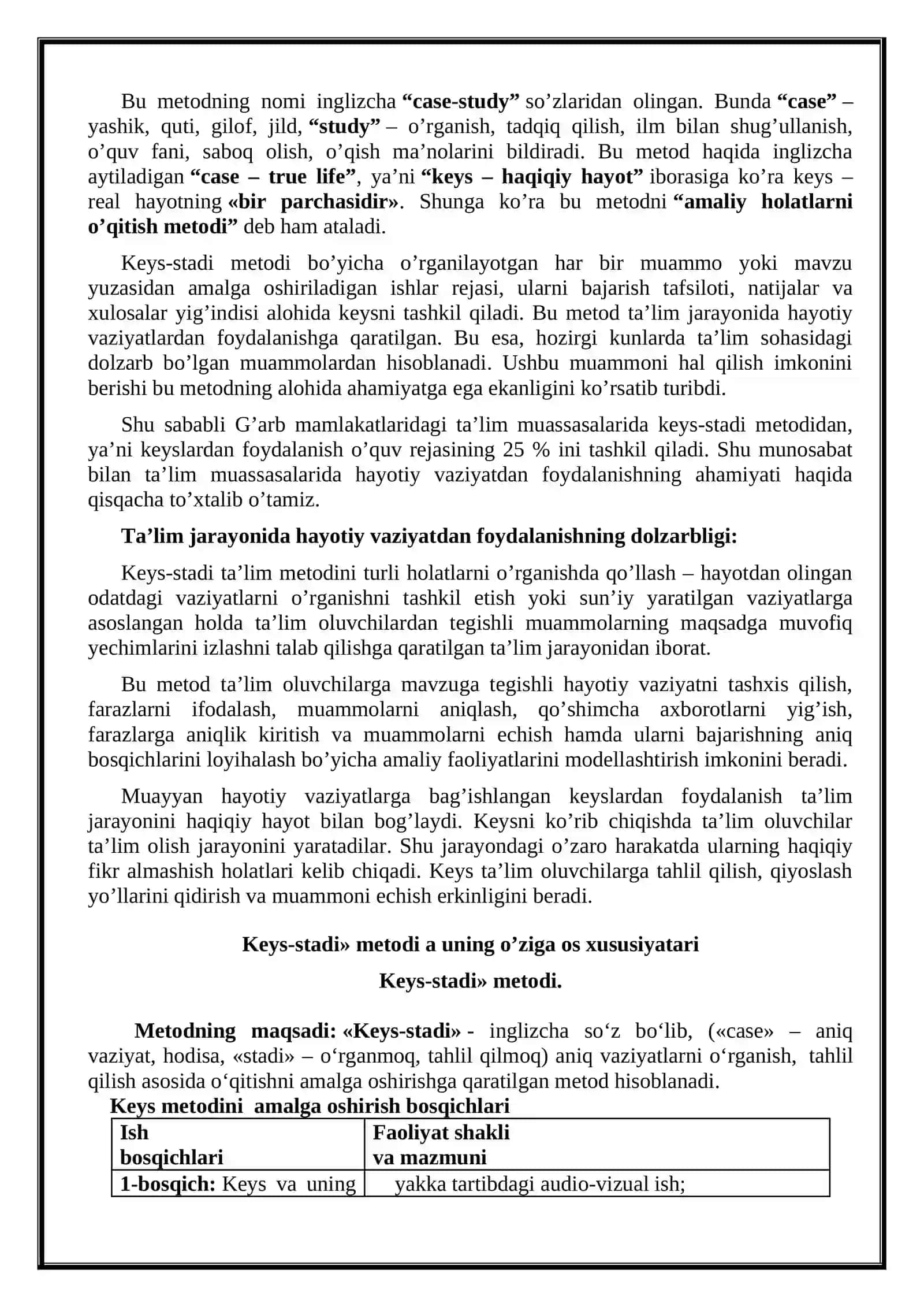 Keys-stadi usulining o'ziga xos xususiyatlari 2